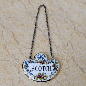 Vintage Coalport Bone China Decanter Scotch Tag Label With Chain Bar Accessories